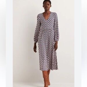 Boden Blue and White Patterned Midi Dress